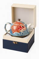 Théière chinoise porcelaine décor sous couverte infuseur artisanal