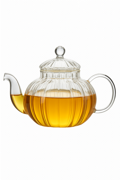Théière citrouille fleurie rayée verre avec infuseur - vue 3 sur 2