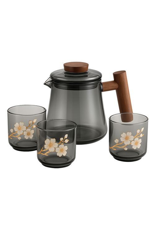 Théière en verre portable avec tasses style moderne - vue 3 sur 2