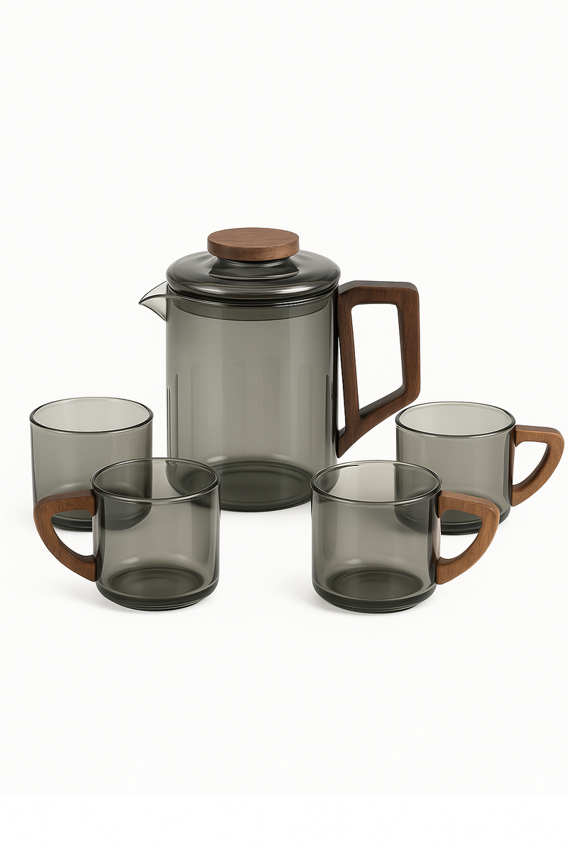 Théière en verre portative avec tasses style moderne