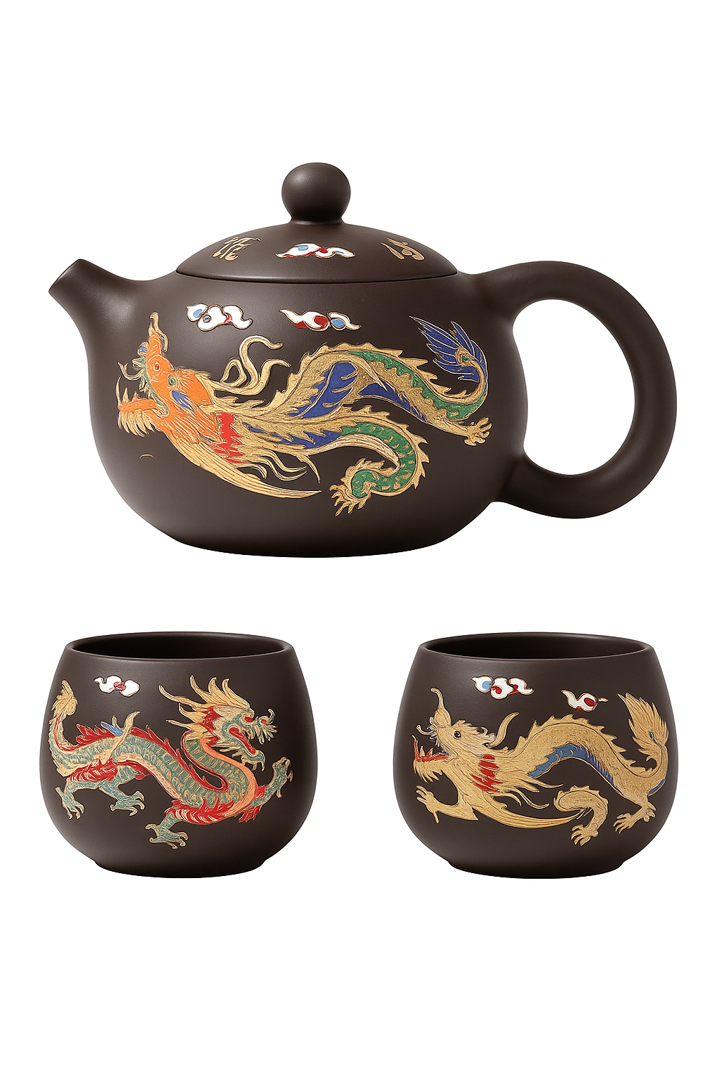 Théière gongfu en argile dragons phénix changeante