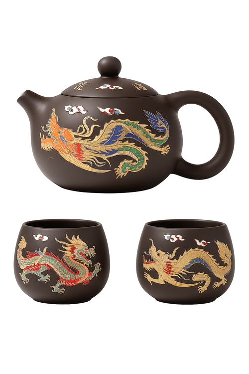 Théière gongfu en argile dragons phénix changeante - vue 3 sur 2