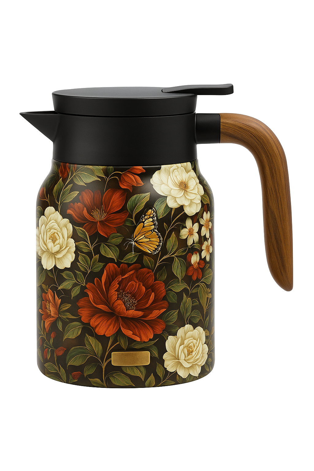 Théière isotherme vintage motif floral acier infuseur thermostat