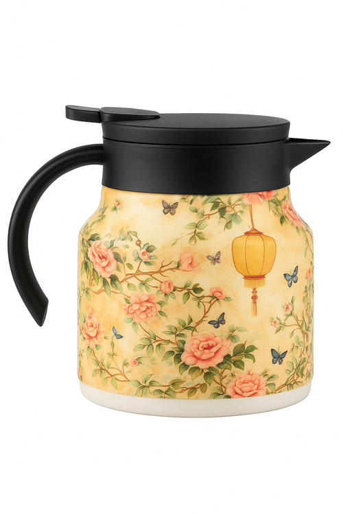 Théière isotherme vintage motif floral acier inox infuseur - vue 3 sur 2