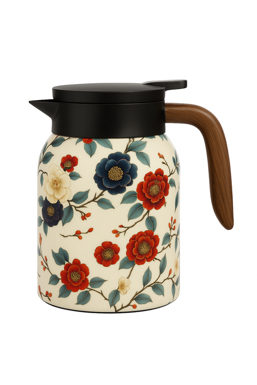 théière isotherme vintage motif floral inox infuseur thermostat - vue 3 sur 2