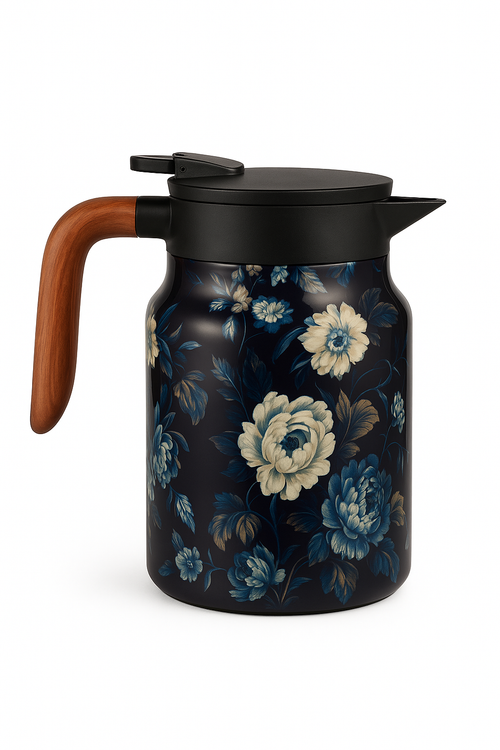 théière isotherme vintage motifs floraux acier inox infuseur - vue 3 sur 2