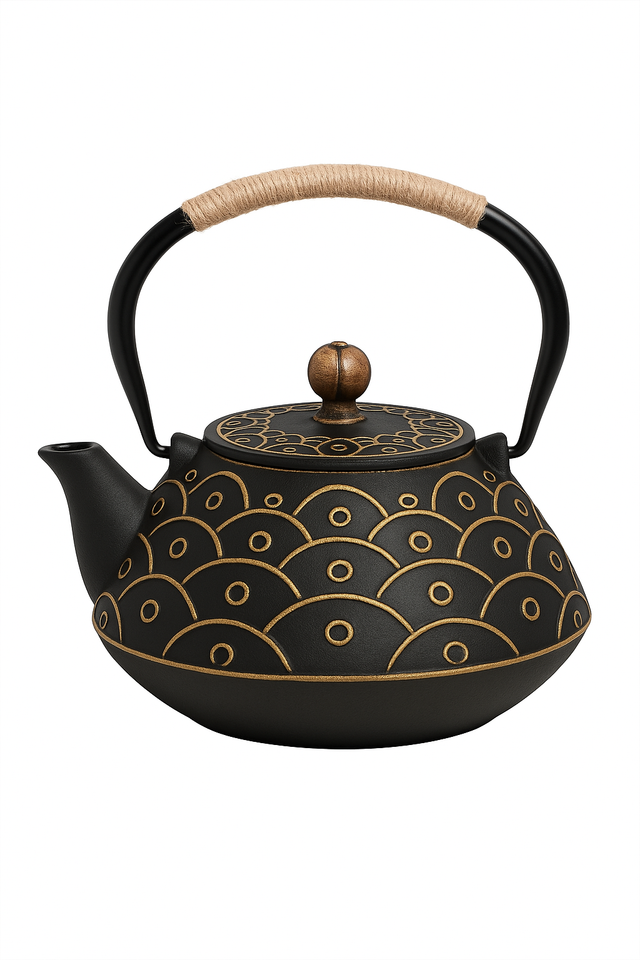 Theiere japonaise fonte emaillee avec infuseur motif traditionnel