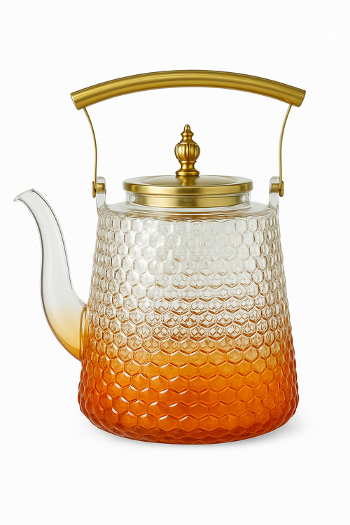 Théière japonaise verre borosilicate rétro poignée cuivre - vue 2 sur 2