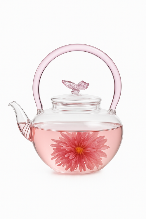 Théière verre borosilicate motif papillon haute température - vue 3 sur 2