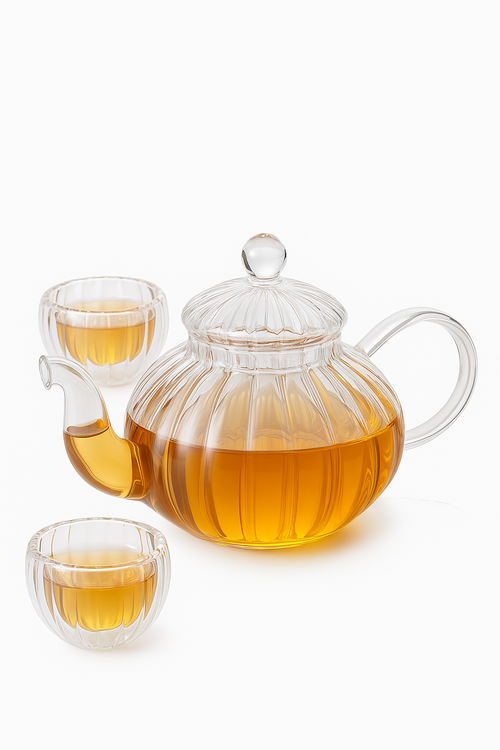 théière verre citrouille rayée filtre floral résistante chaleur - vue 3 sur 2
