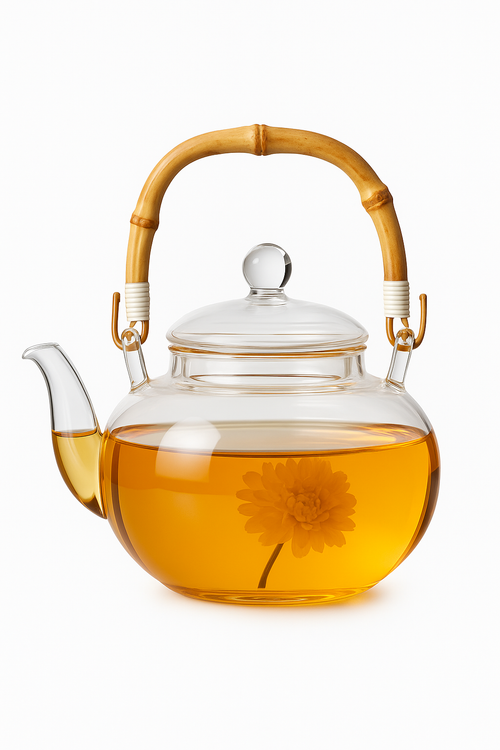 theiere verre poignee bambou tasses infusion pu erh - vue 2 sur 2