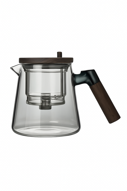 Theiere verre pression kungfu paresseux poignee bois infuseur - vue 3 sur 2