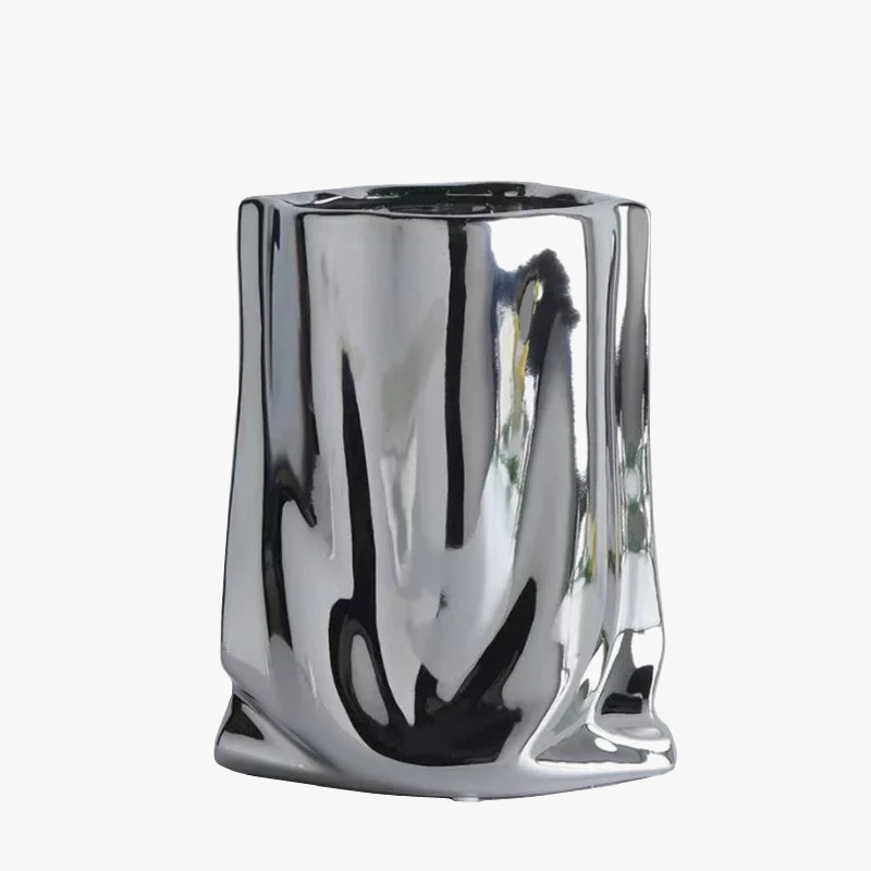 vase en céramique avec volants argentés pour fleurs décoratives