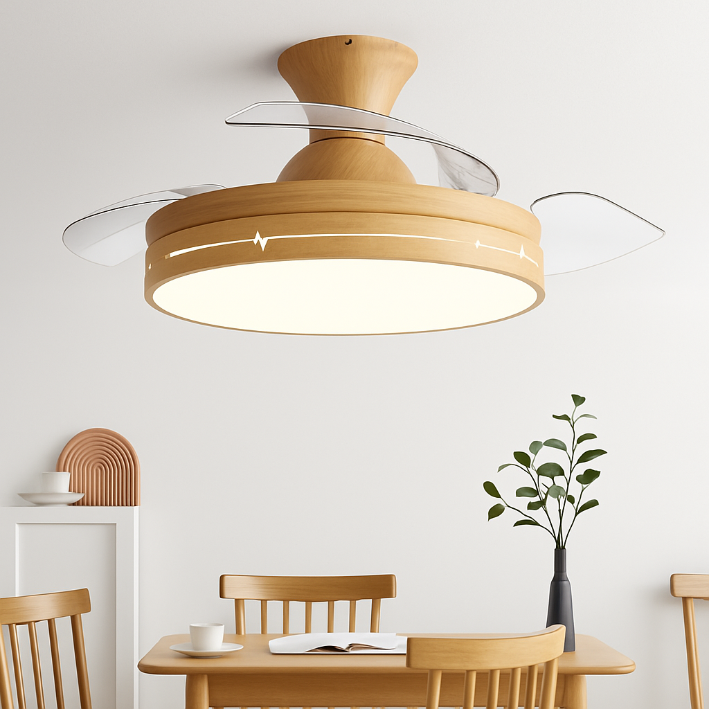 Ceiling fan with light and hidden DC motor control