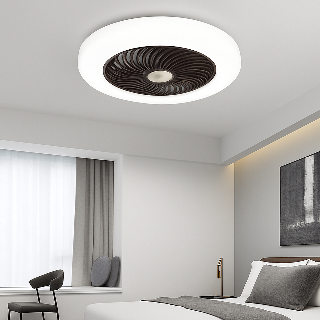 Ceiling fan with dimmable remote control and minimalist LED light - vue 3 sur 11