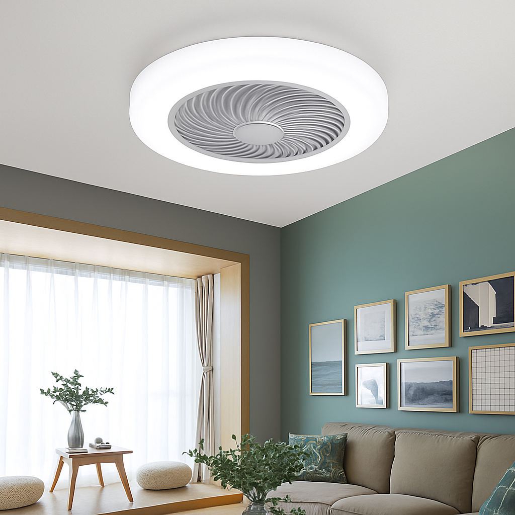 Ceiling fan with dimmable remote control and minimalist LED light - vue 10 sur 11