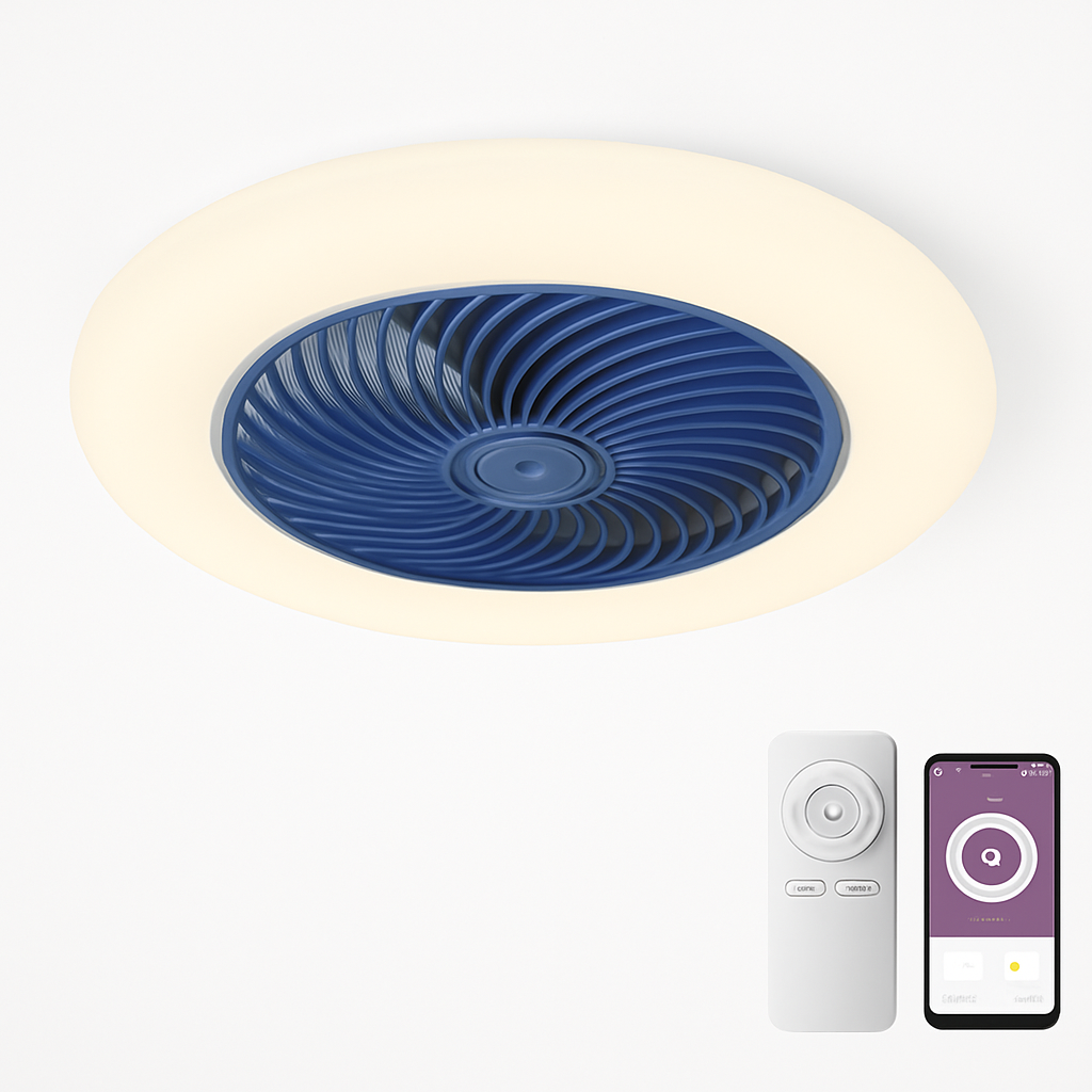 Ceiling fan with dimmable remote control and minimalist LED light - vue 5 sur 11