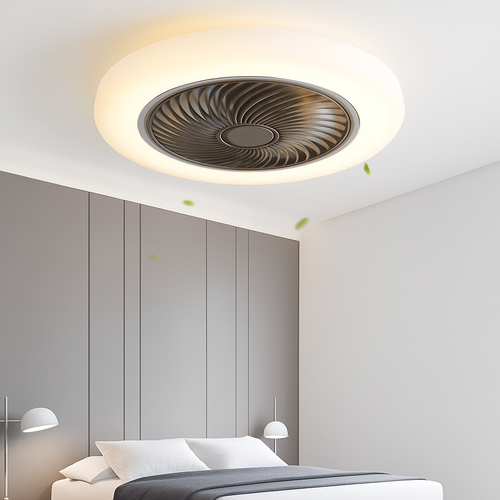 Ceiling fan with dimmable remote control and minimalist LED light