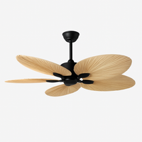 Ceiling fan with remote control and natural palm leaves