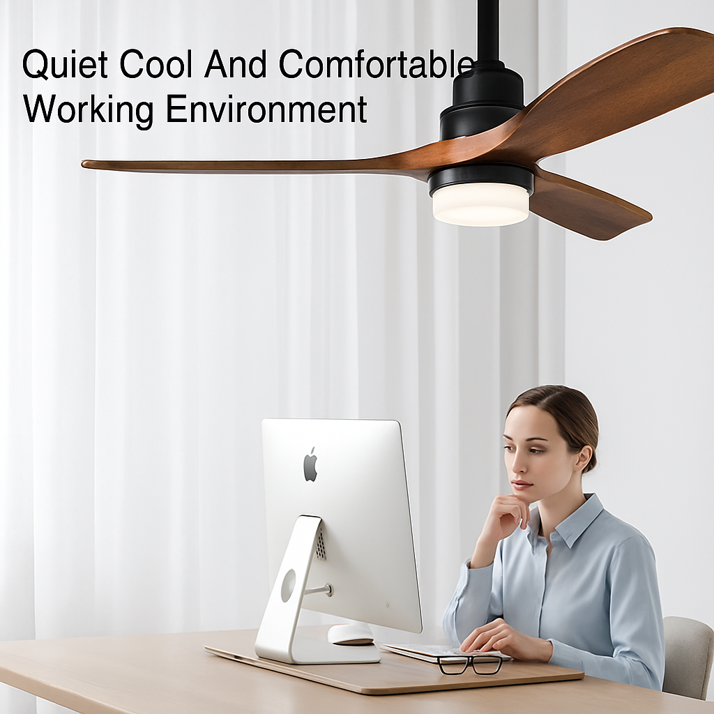 Wood ceiling fan with 3 blades, light and remote control