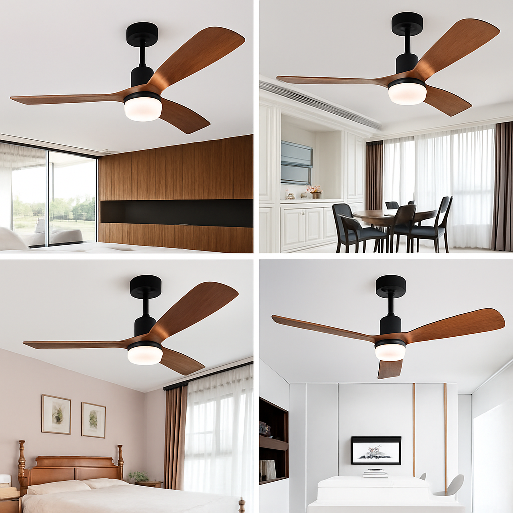 ventilateur de plafond bois 3 pales avec lumière et télécommande - vue 6 sur 8