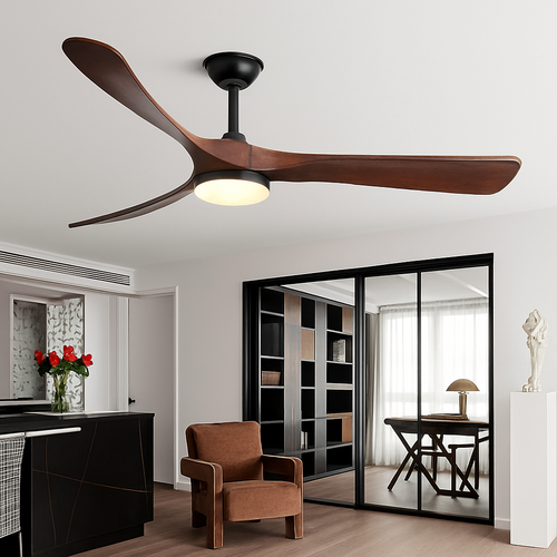 ventilateur de plafond bois naturel de luxe avec led réversible été hiver