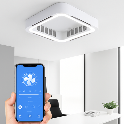 Ventilateur de plafond carré blanc avec application intelligente - vue 2 sur 8