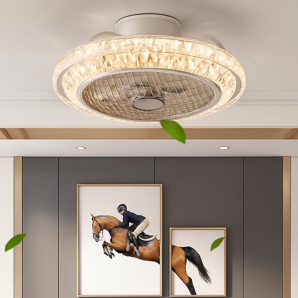 Modern crystal ceiling fan with light and silent remote control, 3 speeds
