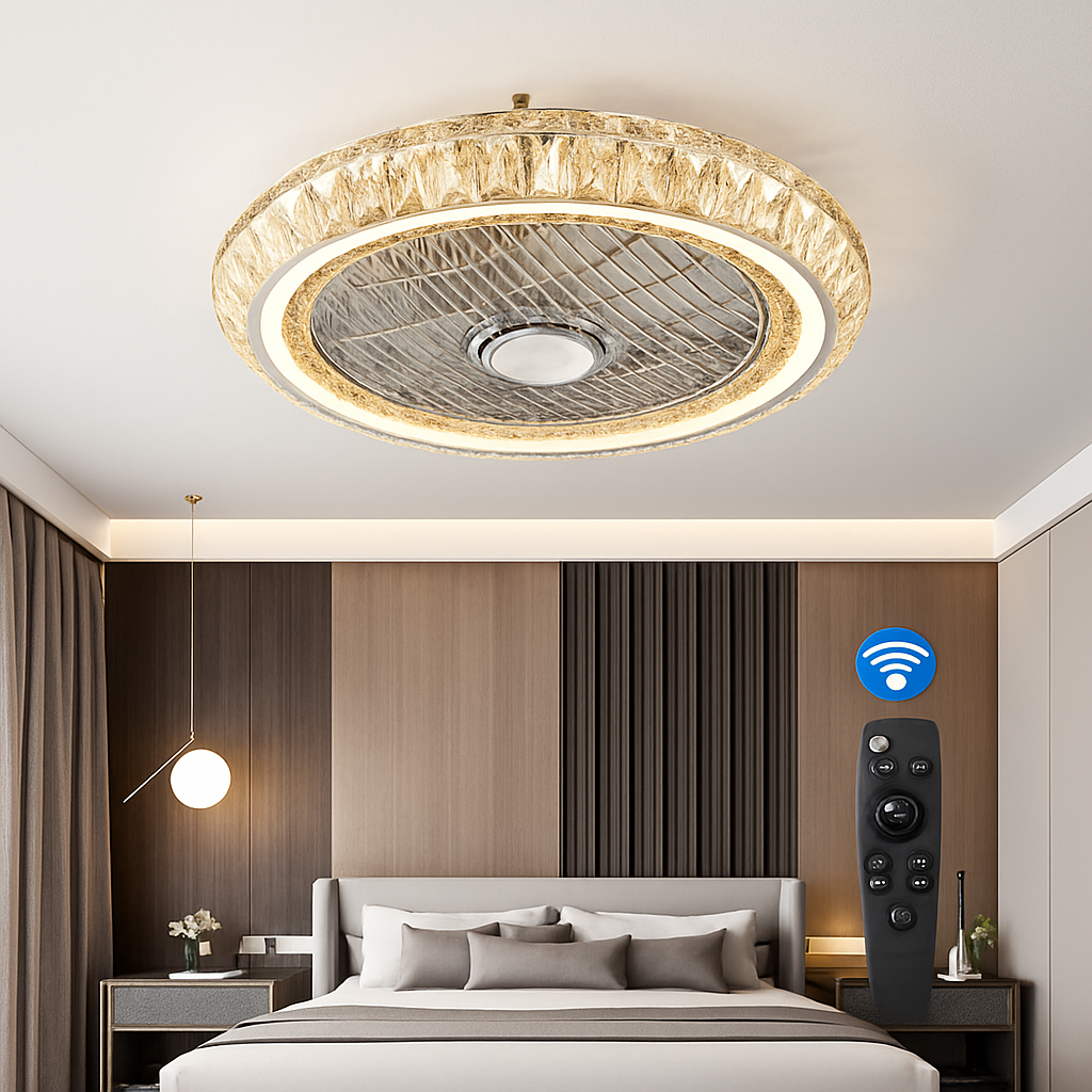 Modern crystal ceiling fan with light and silent remote control, 3 speeds