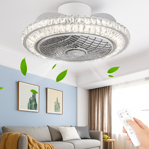 ventilateur de plafond cristal moderne avec lumière télécommande silencieuse 3 vitesses - vue 3 sur 6