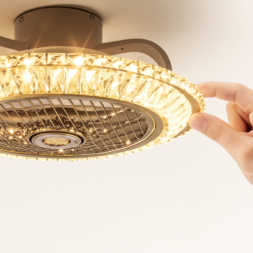 ventilateur de plafond cristal moderne avec lumière télécommande silencieuse 3 vitesses - vue 6 sur 6