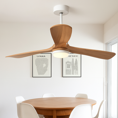 ventilateur de plafond en bois design vintage avec lumière intégrée - vue 2 sur 8