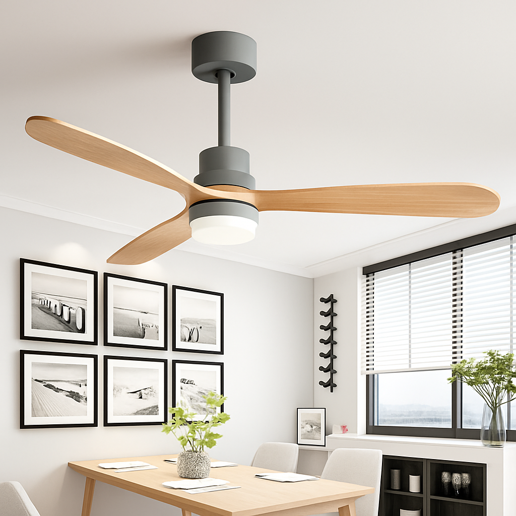 ventilateur de plafond en bois design vintage avec lumière intégrée - vue 3 sur 8