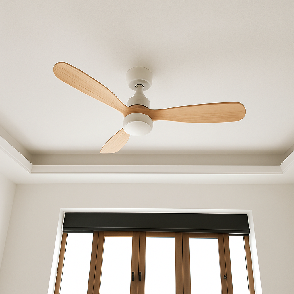 ventilateur de plafond en bois design vintage avec lumière intégrée - vue 5 sur 8