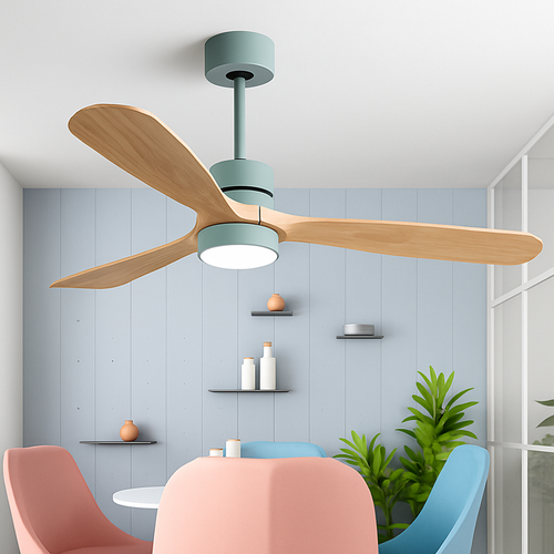 ventilateur de plafond en bois design vintage avec lumière intégrée - vue 8 sur 8