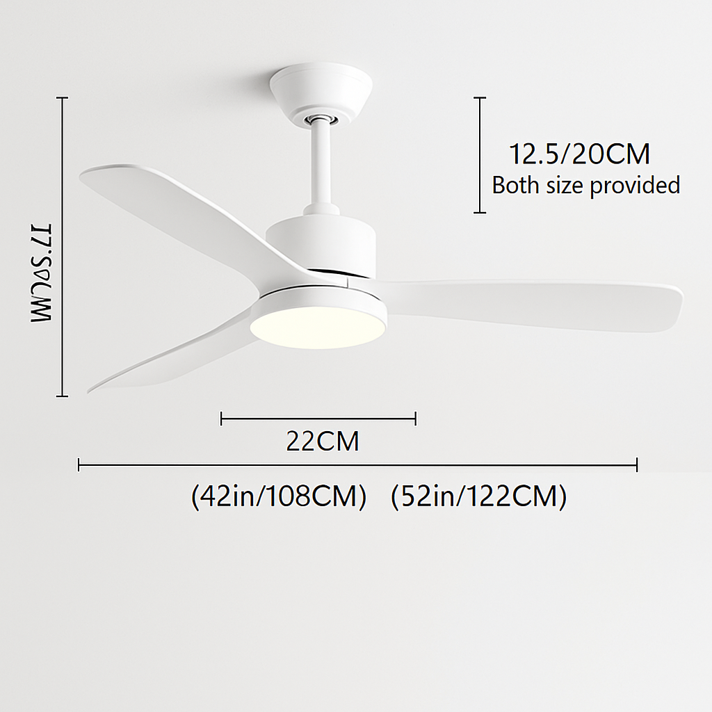 Wooden ceiling fan with LED light and remote control