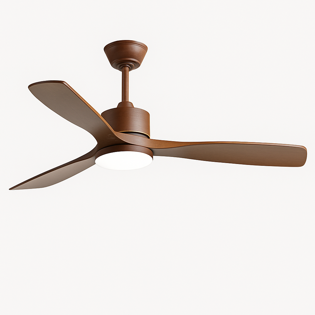 Wooden ceiling fan with LED light and remote control