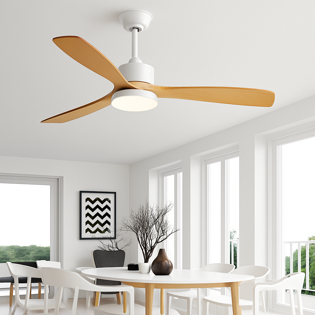 ventilateur de plafond en bois lumineux avec télécommande - vue 3 sur 12