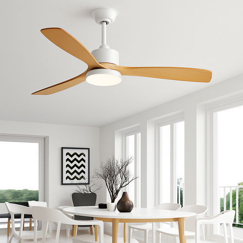 ventilateur de plafond en bois lumineux avec télécommande - vue 3 sur 12