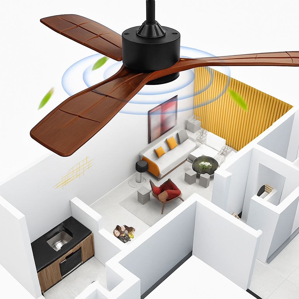ventilateur de plafond en bois lumineux avec télécommande - vue 4 sur 12