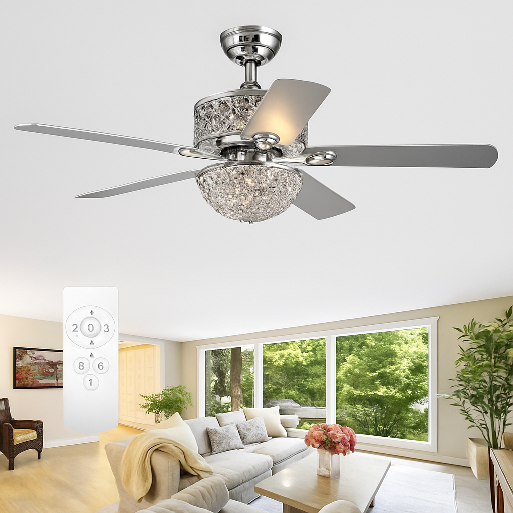 Crystal ceiling fan with remote control and lights