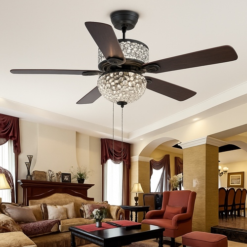 ventilateur de plafond en cristal avec télécommande et lumières - vue 2 sur 9