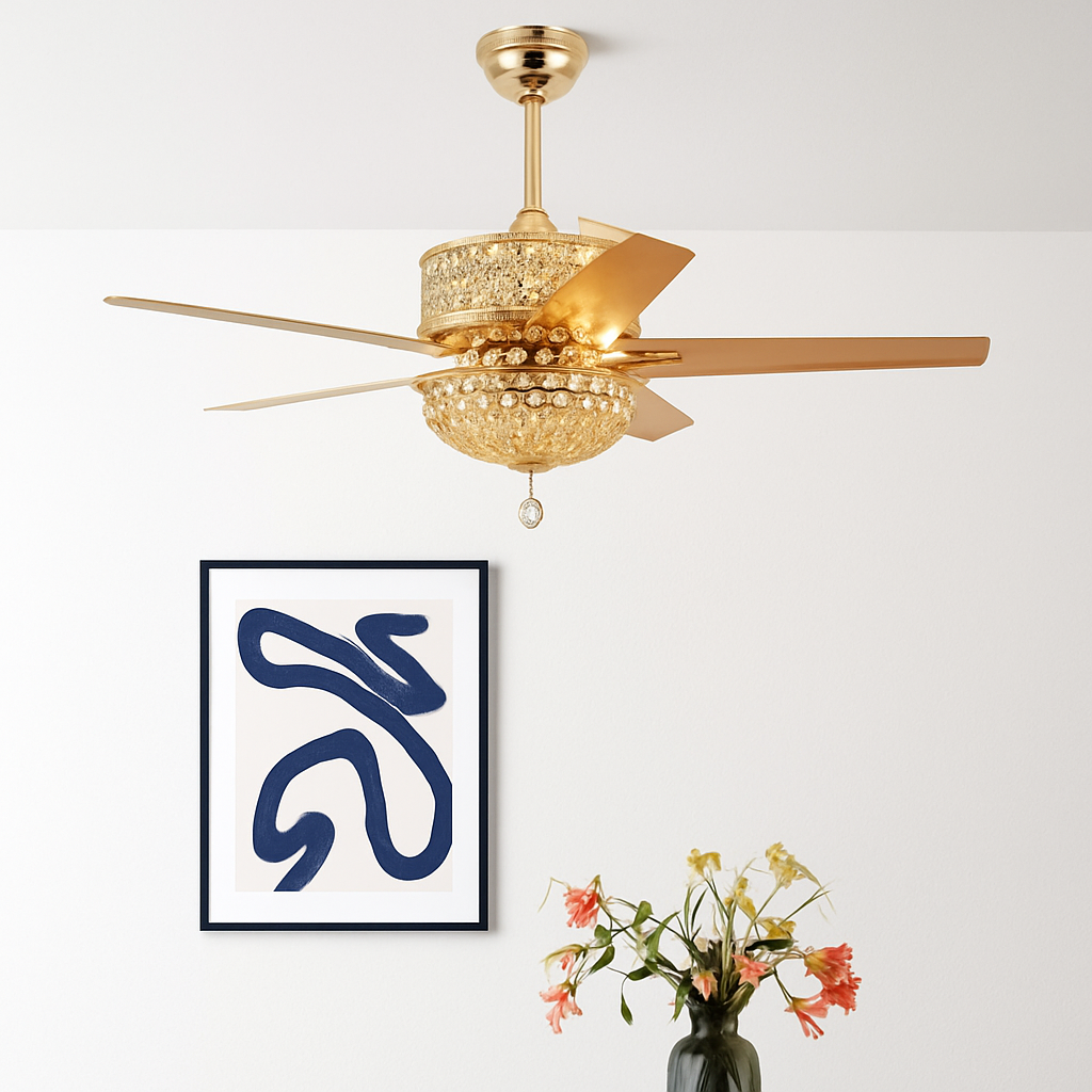 ventilateur de plafond en cristal avec télécommande et lumières - vue 4 sur 9