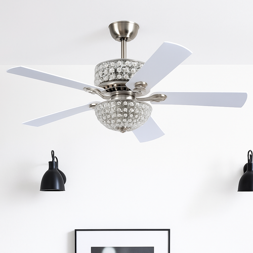 ventilateur de plafond en cristal avec télécommande et lumières - vue 5 sur 9