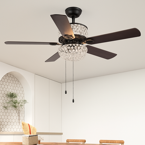 ventilateur de plafond en cristal avec télécommande et lumières - vue 6 sur 9