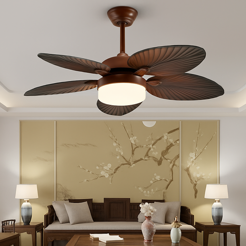 ventilateur de plafond industriel avec lampe japonaise rétro - vue 3 sur 7