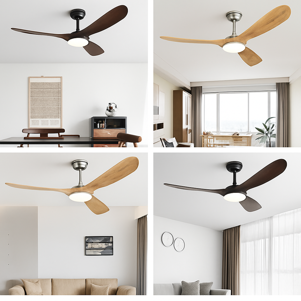 Industrial vintage wooden ceiling fan without light