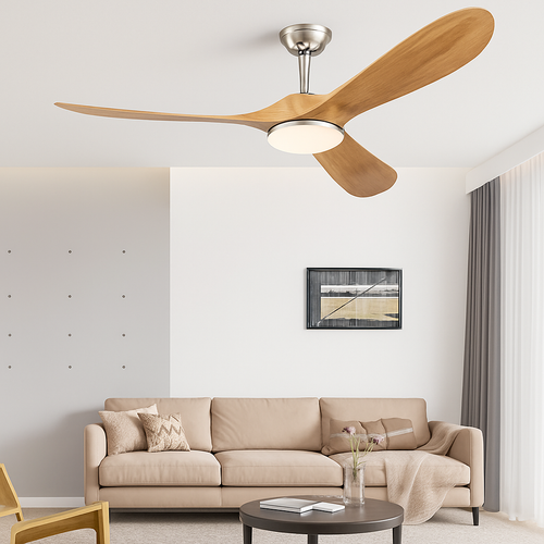 ventilateur de plafond industriel vintage en bois sans lumière - vue 2 sur 10