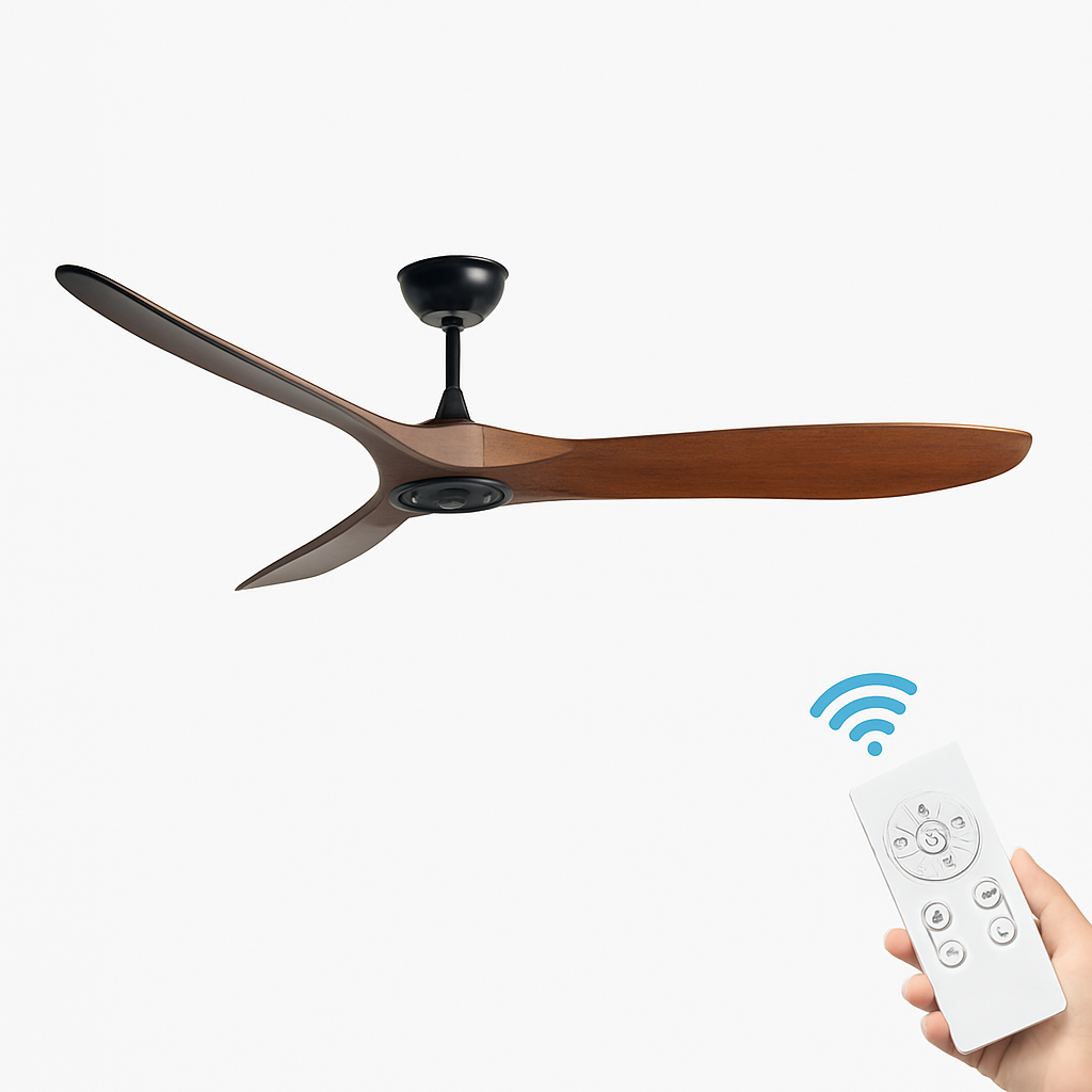 Industrial vintage wooden ceiling fan without light, remote controlled