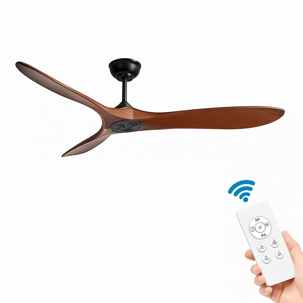 Industrial vintage wood ceiling fan without light with remote control